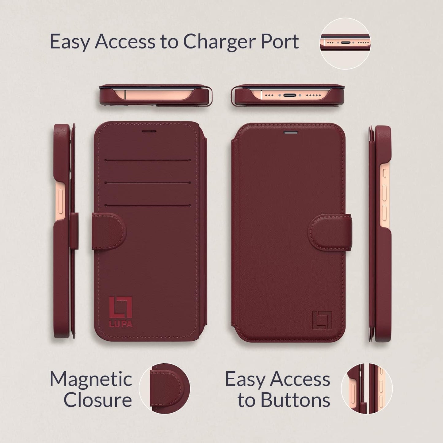 Compatible with Iphone X Wallet Case - Slim Case with Card Holder - Wallet Case for Women & Men - Faux Leather I Phone Xs Purse Cases- Magnetic Closure, Burgundy (5.8 Inch Screen)