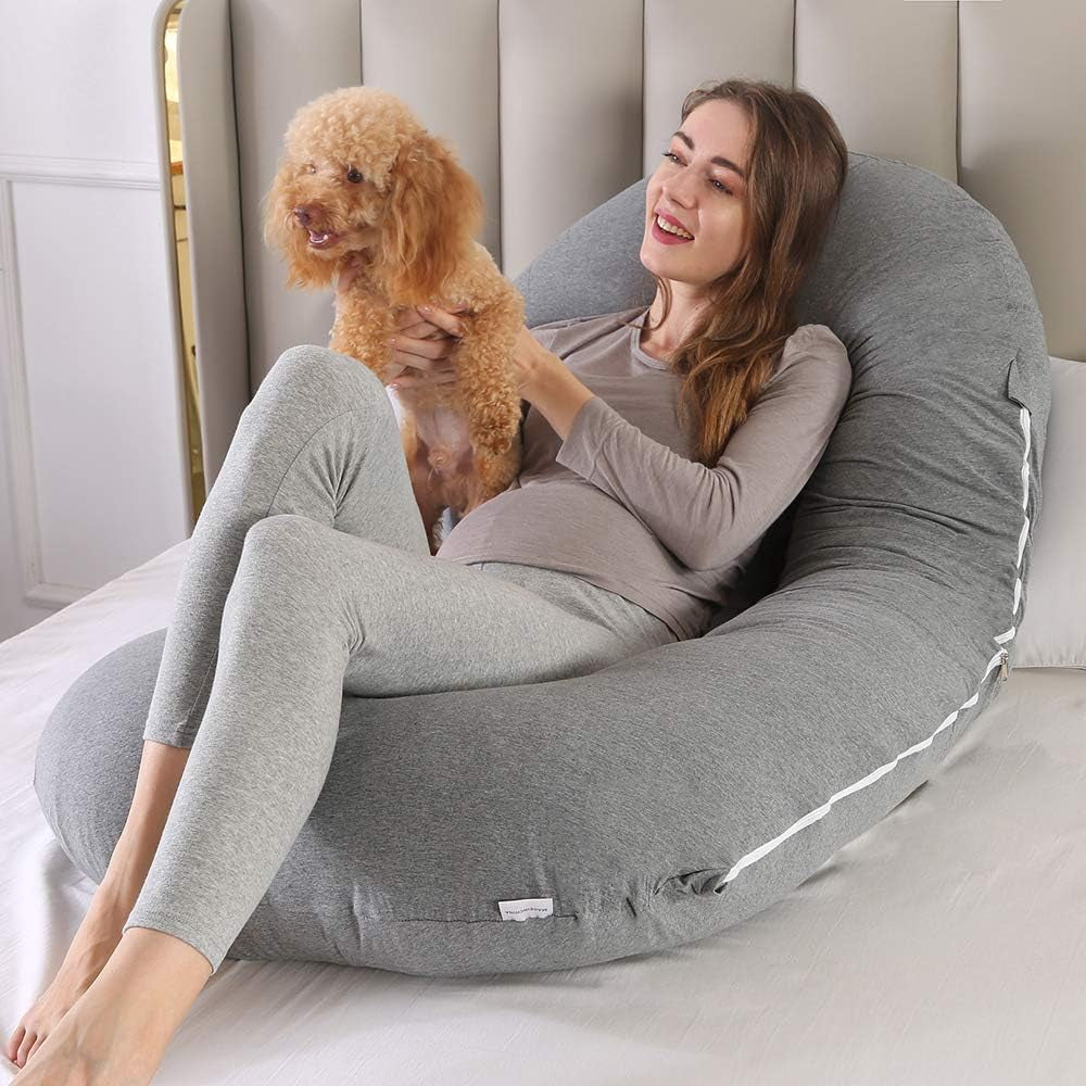 Pregnancy Pillow, C Shaped Full Body Pillow 52", Maternity Pillow Support for Back, Legs, Neck, HIPS for Pregnant Women with Removable Washable Jersey Cover(Darkgrey)