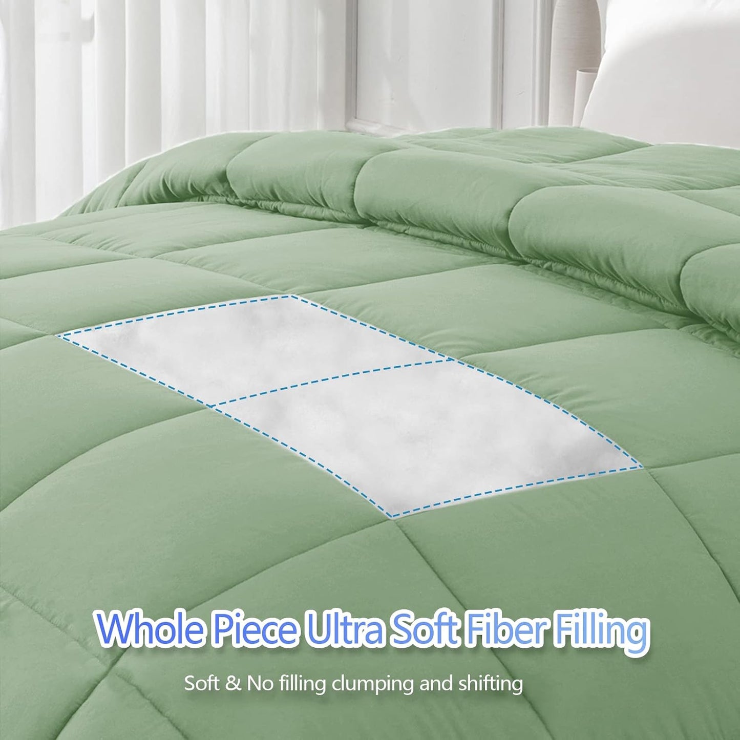 Twin Comforter Duvet Insert - All Season Sage Green Comforters Twin Size - Quilted down Alternative Bedding Comforter with Corner Tabs - Winter Summer Fluffy Soft - Machine Washable