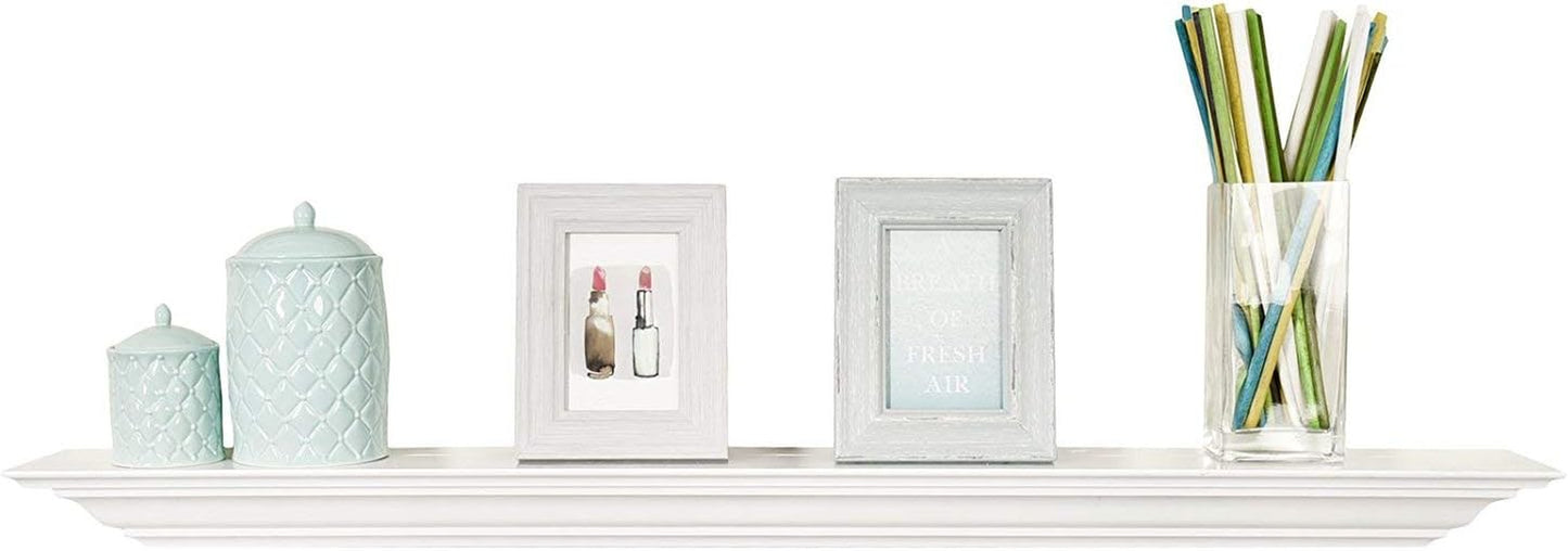 White Finished 48 Inch Pine Wood Fireplace Mantel Shelf Wall Mounted,Corona Crown Molding Floating Wall Picture Ledge Shelves