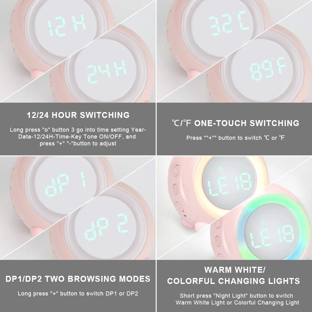 Digital Alarm Clock, LED Bedside Clock Dual Alarm Clock with Night Light, Alarm Clock for Kids, Small Alarm Clock for Home Bedroom Travel, USB Powered, Cute Peach Deisgn (Pink)