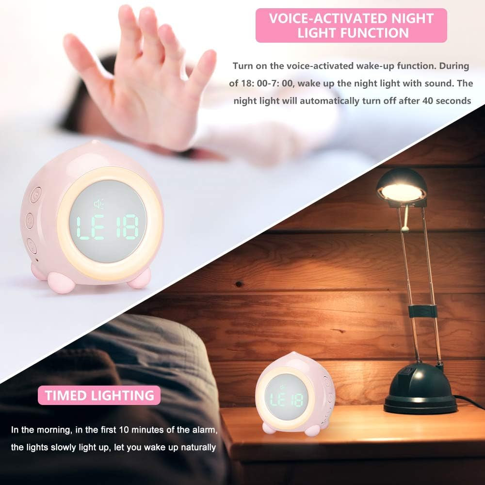 Digital Alarm Clock, LED Bedside Clock Dual Alarm Clock with Night Light, Alarm Clock for Kids, Small Alarm Clock for Home Bedroom Travel, USB Powered, Cute Peach Deisgn (Pink)