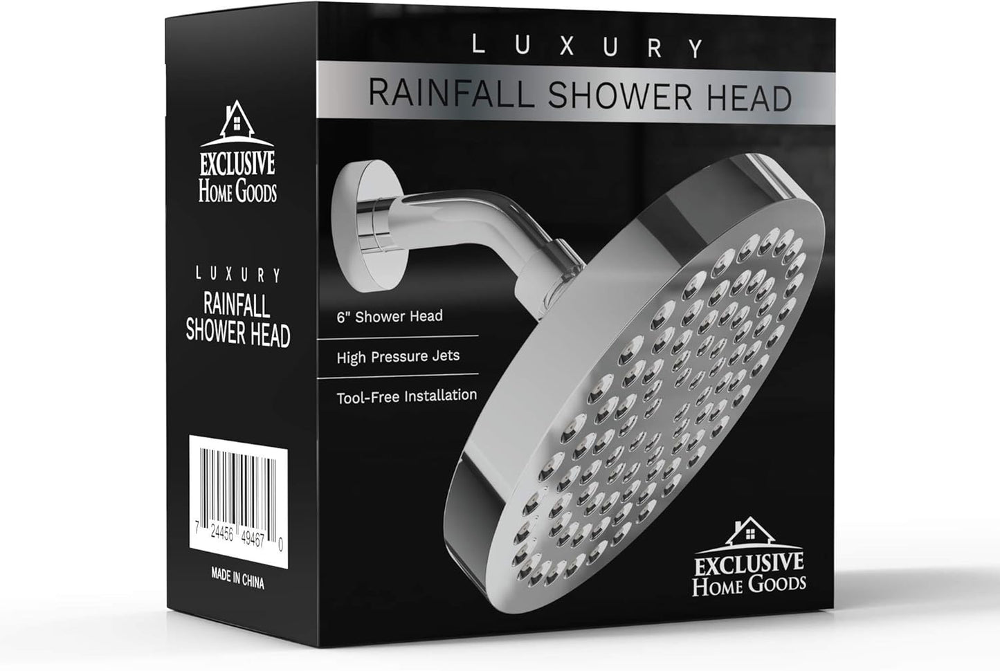 -Luxury Rainfall Shower Head - High-Pressure Showerhead Jets, Rain Shower Head Ant-Clog Silicone Nozzles (2.5 GPM, 6 Inch Diameter, Deluxe Chrome)