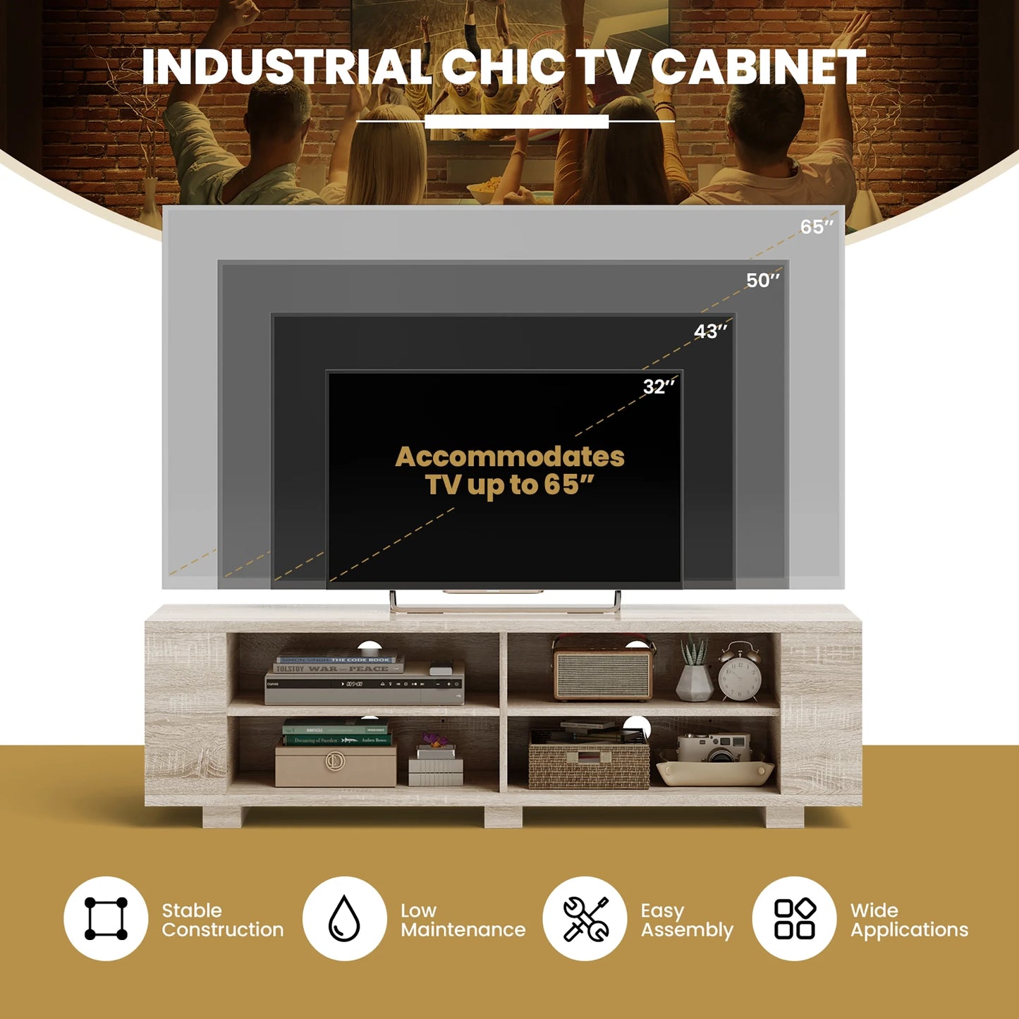 TV Stand Entertainment Media Center Console for Tv'S up to 65'' W/Storage Shelves