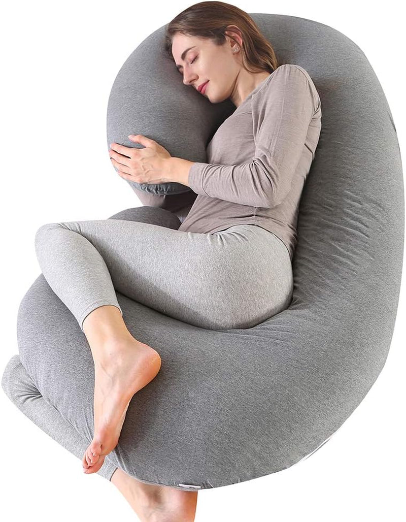 Pregnancy Pillow, C Shaped Full Body Pillow 52", Maternity Pillow Support for Back, Legs, Neck, HIPS for Pregnant Women with Removable Washable Jersey Cover(Darkgrey)