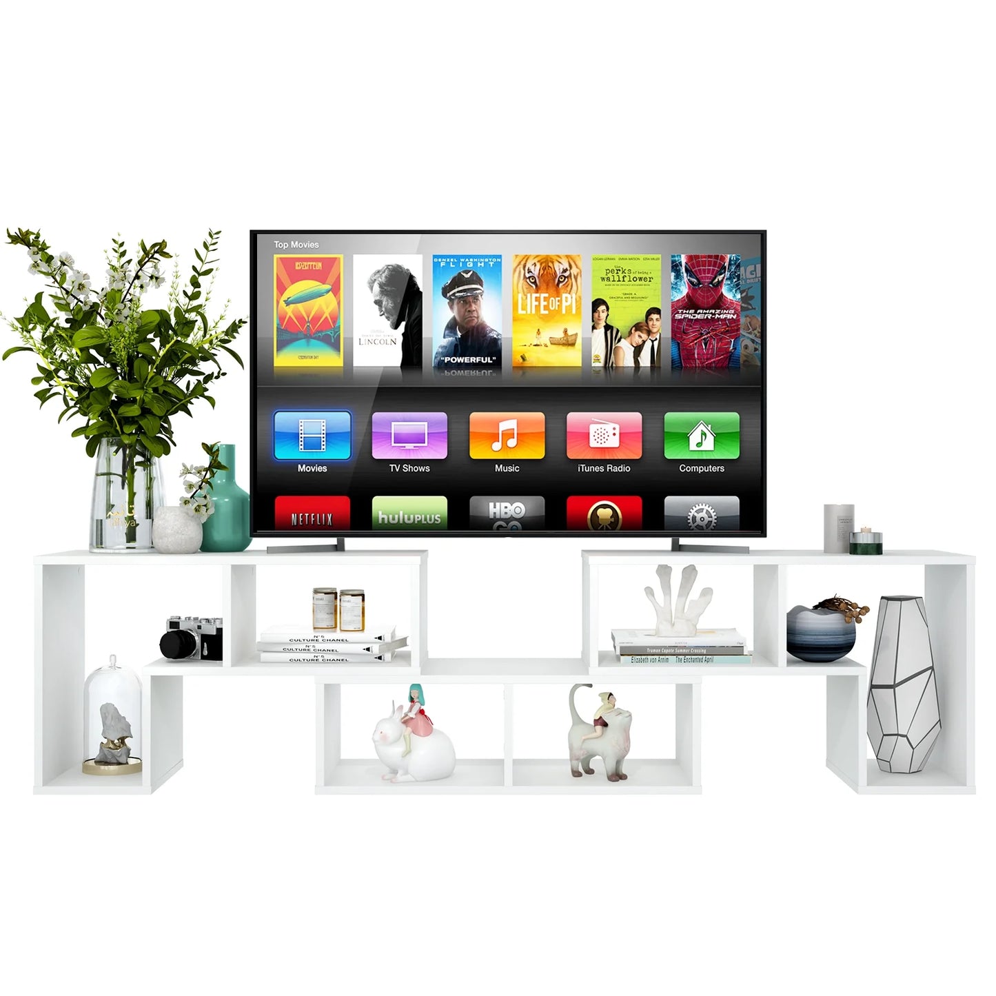 3 Pcs TV Stand for Tv'S up to 65" Console Entertainment Center Bookcase Shelves White