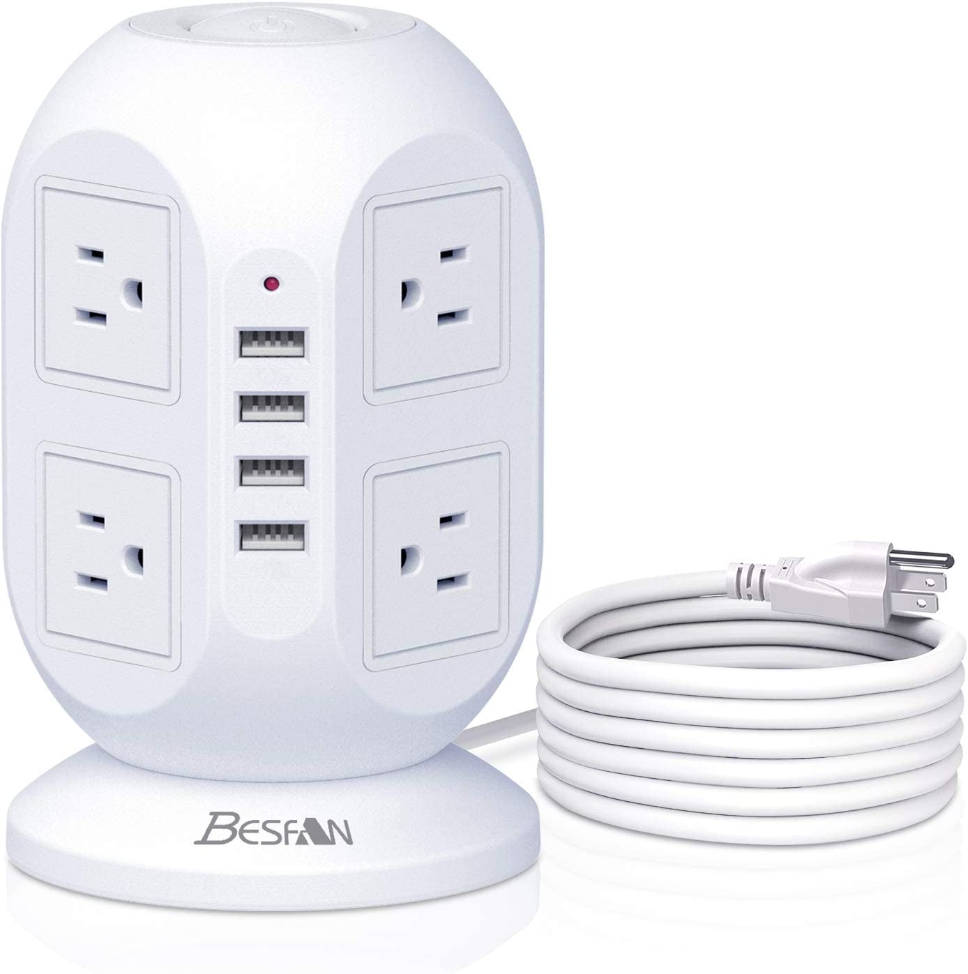 Tower Surge Protector Power Strip, 10 Ft Extension Cord with Multiple Outlets, 1050J Surge Protector, 8 Outlets 4 USB Ports Charging Station for Home Office Supplies Desk Accessories