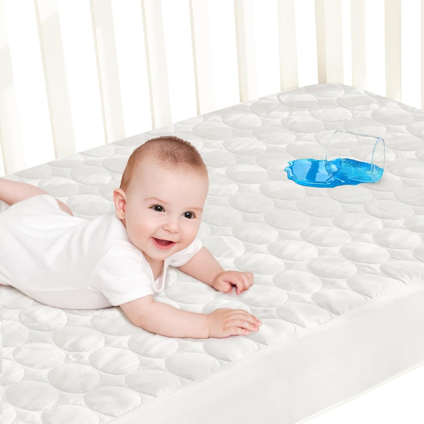 Crib Mattress Protector Pad Waterproof, Toddler Waterproof Crib Mattress Protector Cover, Machine Washable & Dryer Fit Toddler Bed Mattress Protector (Standard Size 52” X 28”), White