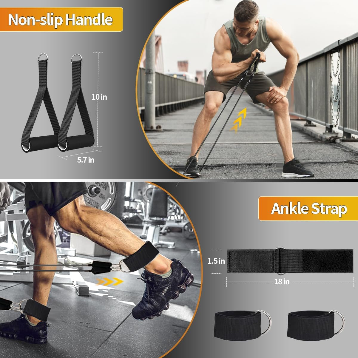 WHATAFIT Resistance Bands Set, Exercise Bands with Door Anchor, Handles, Waterproof Carry Bag, Legs Ankle Straps for Resistance Training, Physical Therapy, Home Workouts (White to Black)