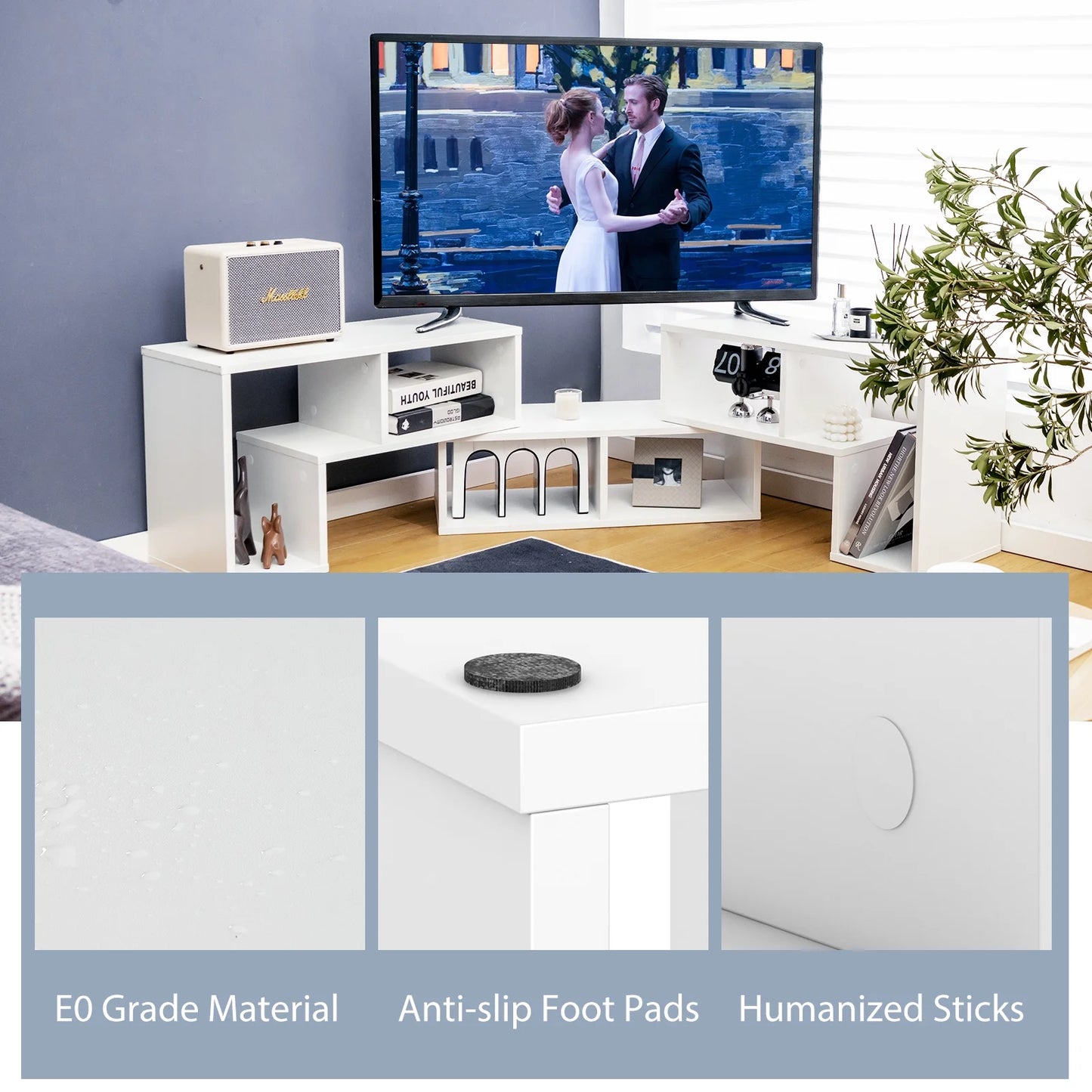 3 Pcs TV Stand for Tv'S up to 65" Console Entertainment Center Bookcase Shelves White