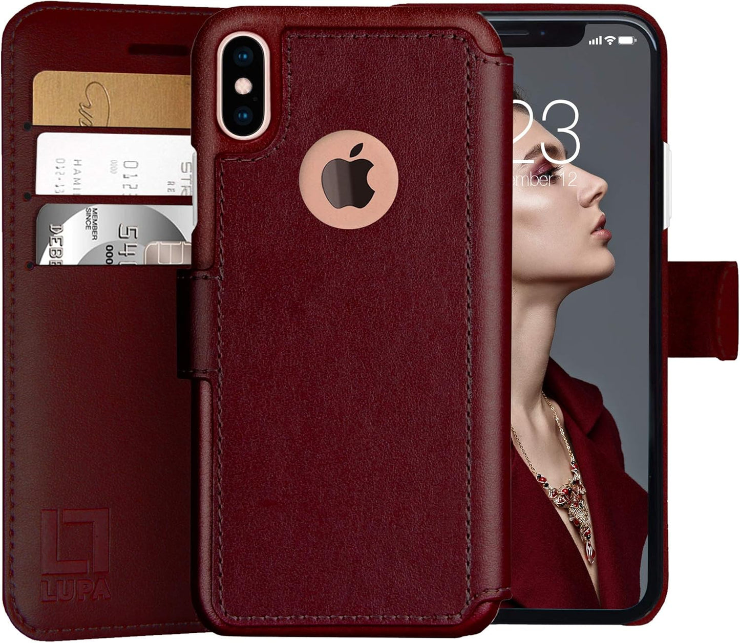 Compatible with Iphone X Wallet Case - Slim Case with Card Holder - Wallet Case for Women & Men - Faux Leather I Phone Xs Purse Cases- Magnetic Closure, Burgundy (5.8 Inch Screen)