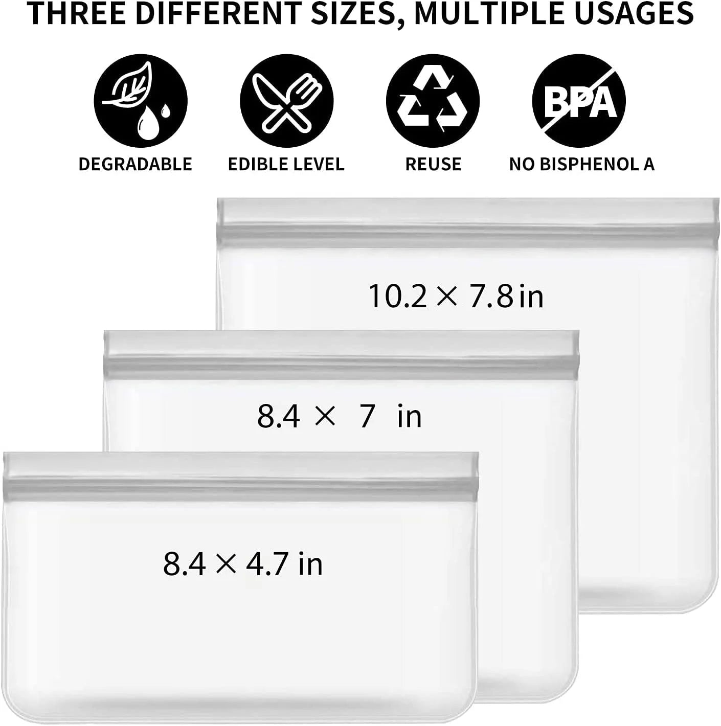 10 Pack Reusable Ziplock Bags Silicone, Leakproof Reusable Freezer Bags, BPA Free Reusable Food Storage Bags for Lunch Marinate Food Travel