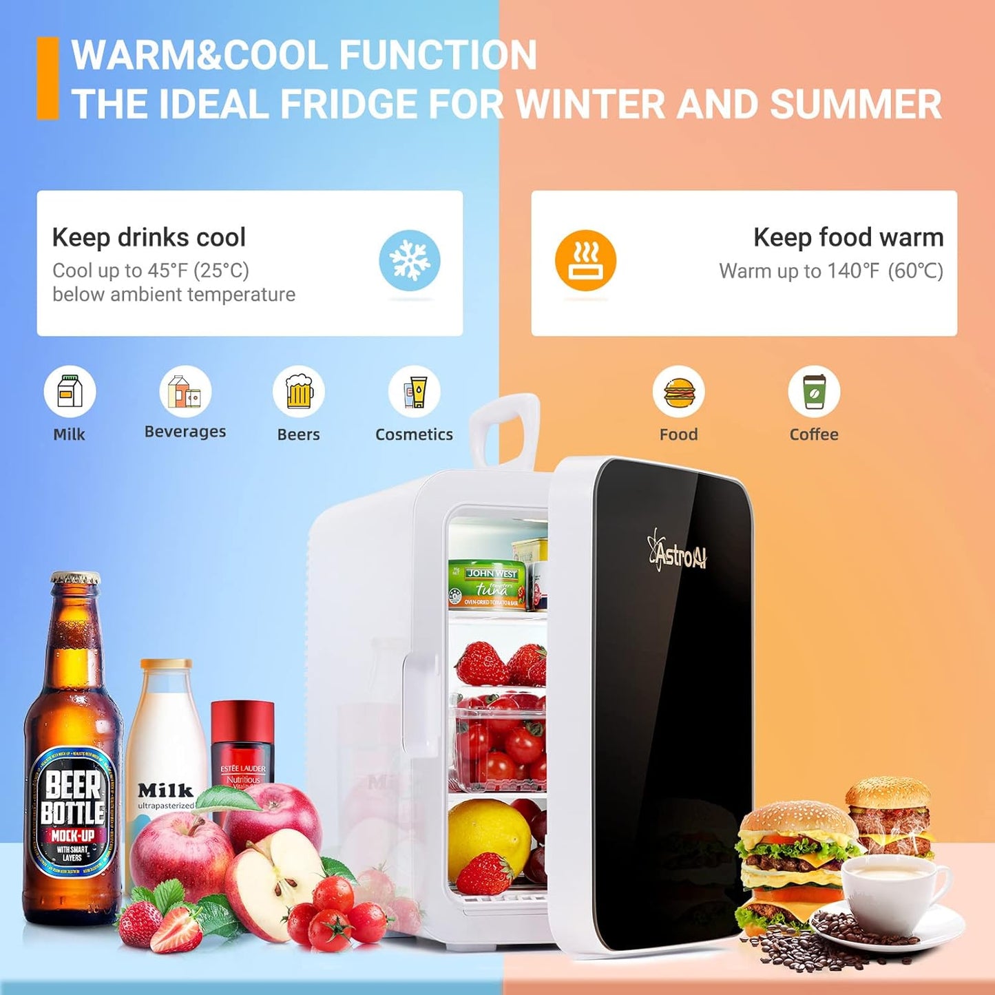 Mini Fridge,15 Can 10 Liter Coolers & Refrigerators Mini Cooler Warmer, AC/DC Thermoelectric Skincare Fridge for Beverage, Bedroom,Office,Travel,Etl Listed (Black)