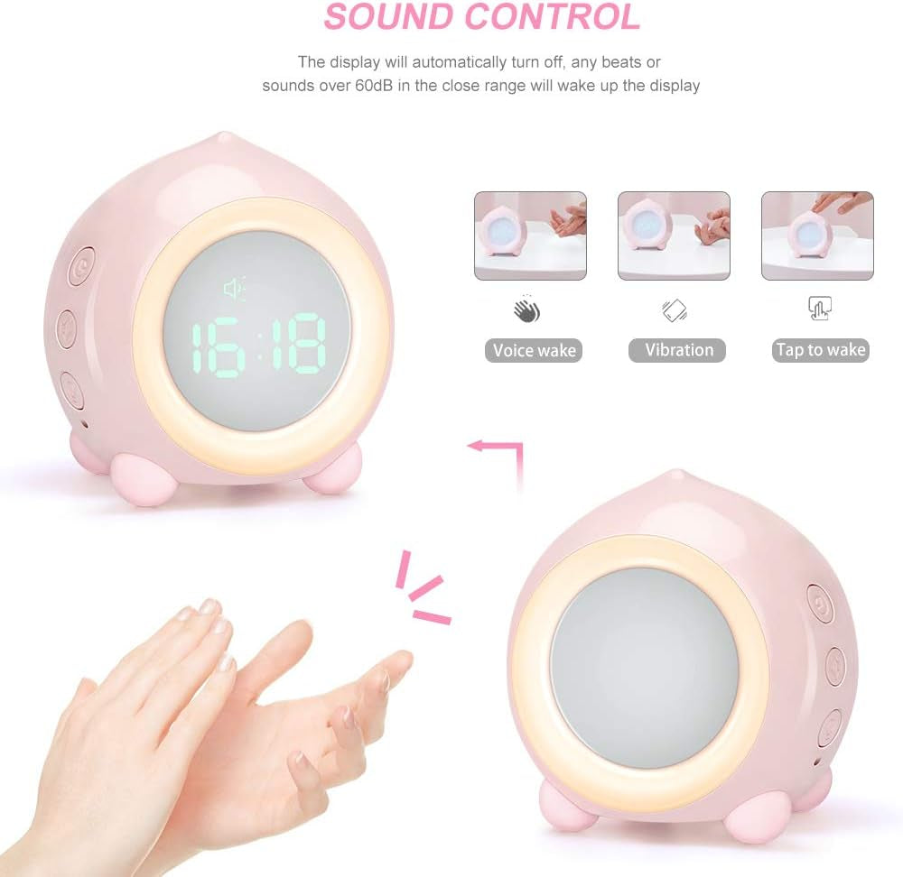 Digital Alarm Clock, LED Bedside Clock Dual Alarm Clock with Night Light, Alarm Clock for Kids, Small Alarm Clock for Home Bedroom Travel, USB Powered, Cute Peach Deisgn (Pink)