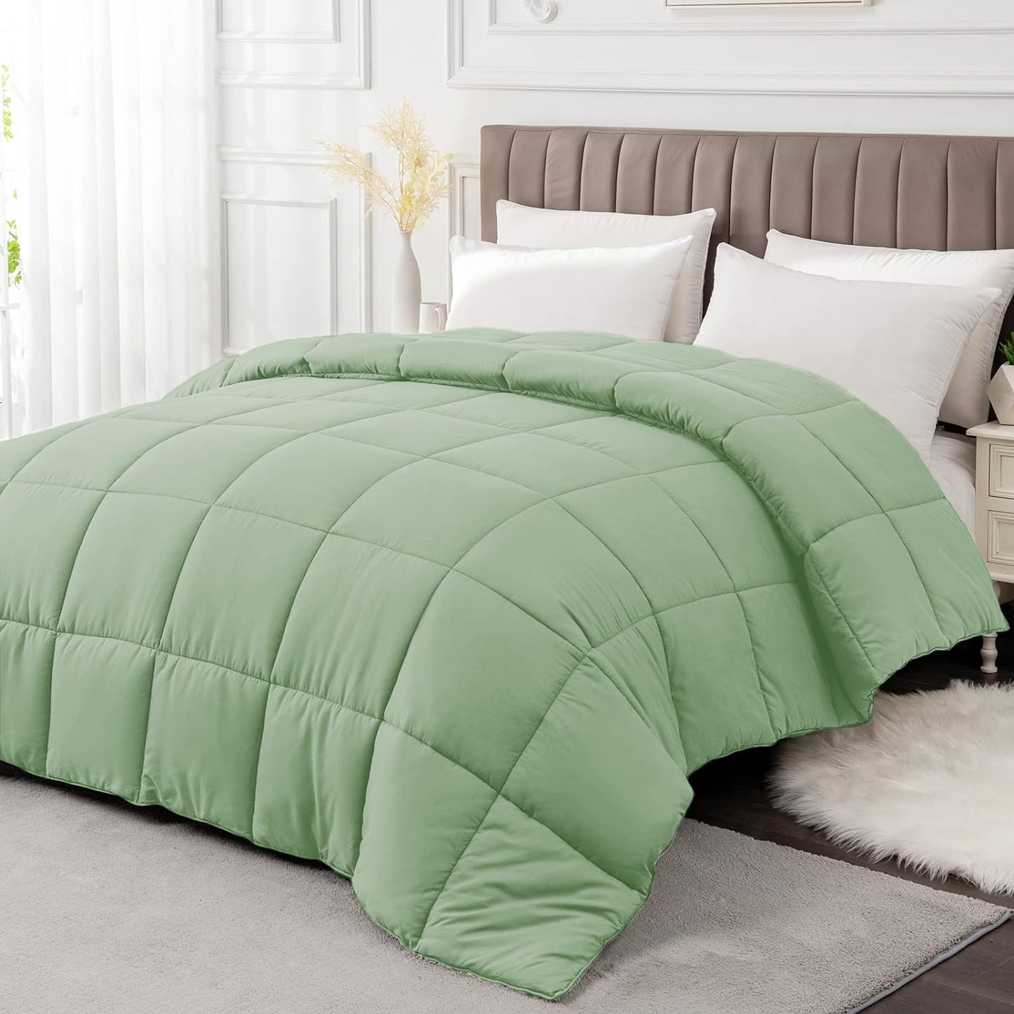 Twin Comforter Duvet Insert - All Season Sage Green Comforters Twin Size - Quilted down Alternative Bedding Comforter with Corner Tabs - Winter Summer Fluffy Soft - Machine Washable