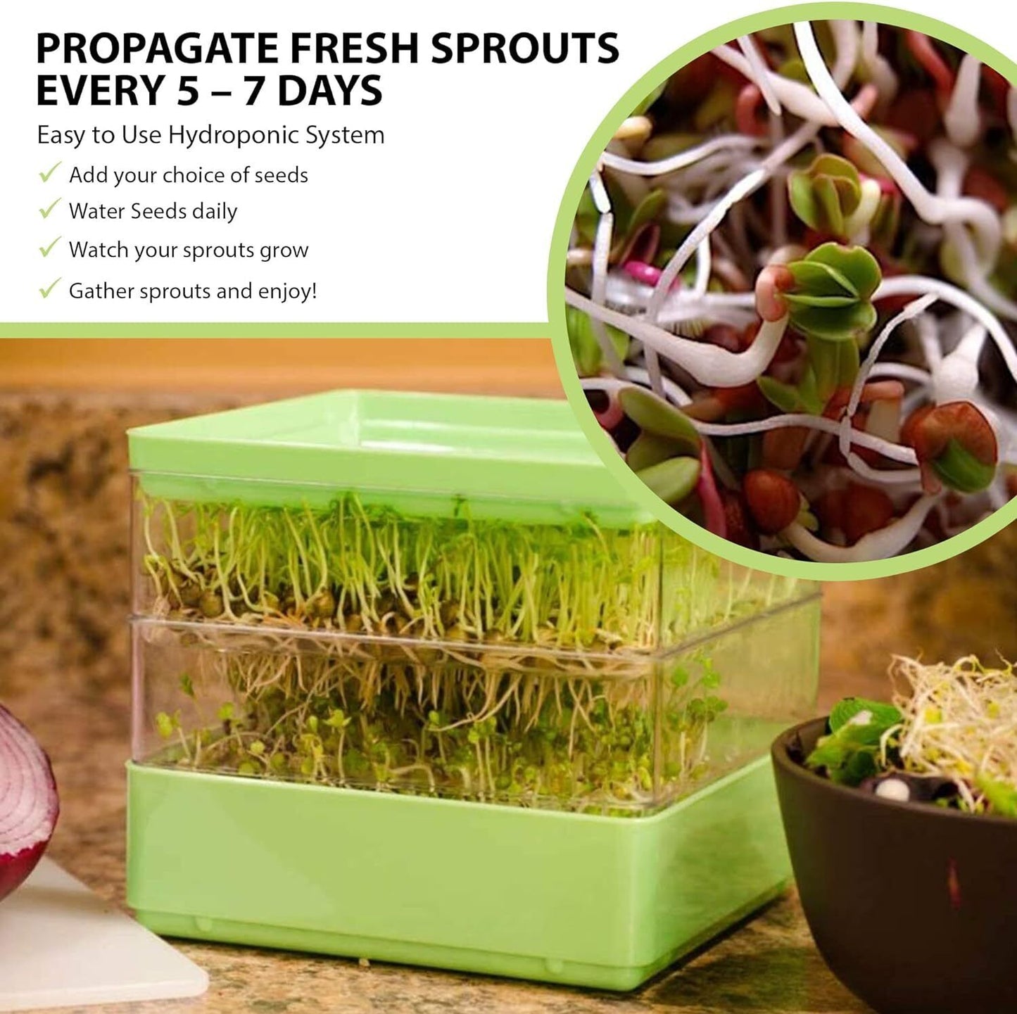 Seed Sprouter Kit Two Tier Stackable Seedling Starter Tray with Lid Microgreens