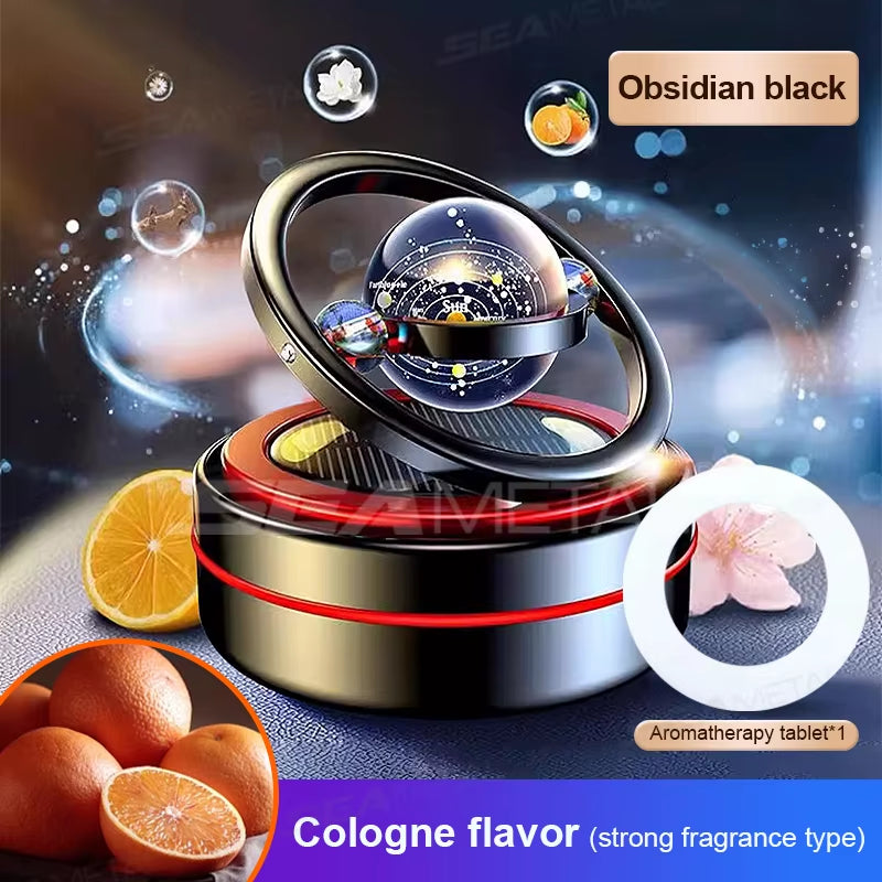 Solar Car Air Freshener Dashboard Fragrance Automatic Rotation Galactic Planets Essential Oil Diffuser Auto Ornaments
