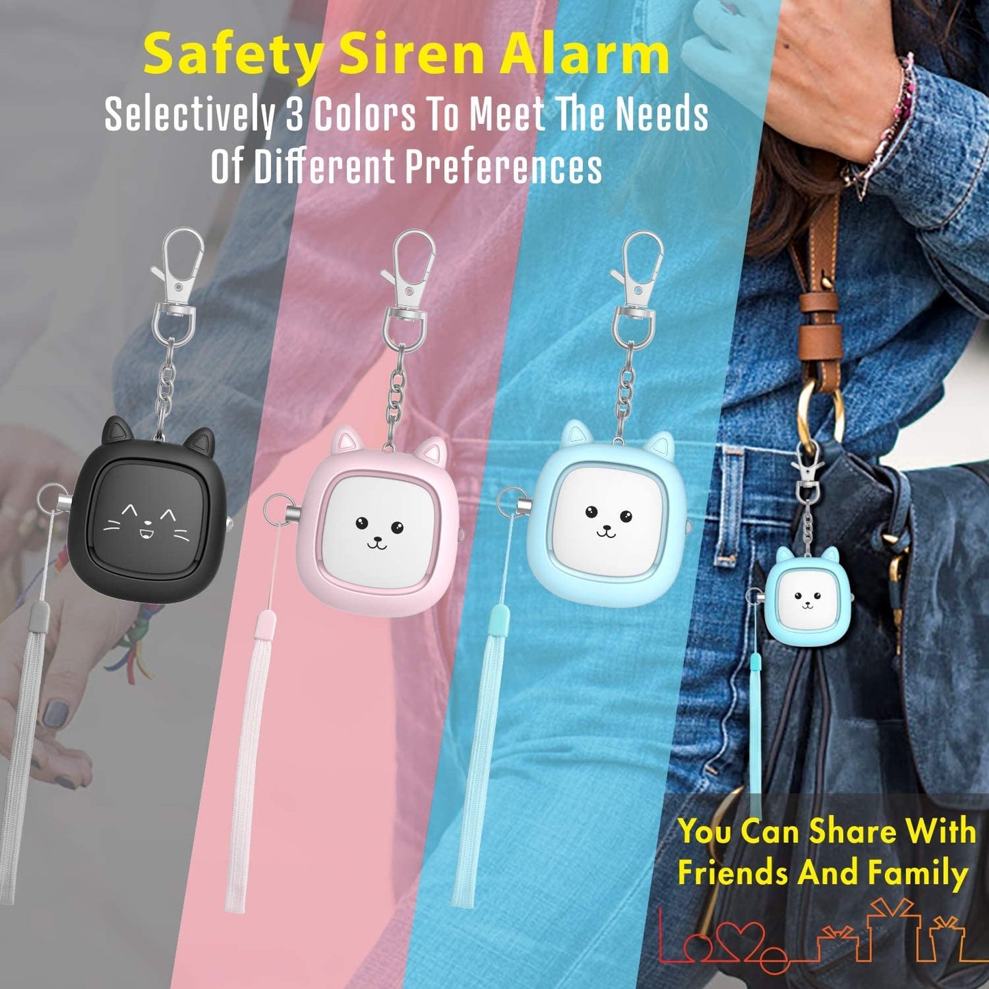Safe Sound Personal Alarm, 3 Pack 130 Db Loud Siren Song Emergency Self-Defense Security Alarm Keychain with LED Light, Personal Sound Safety Siren for Women, Men, Children, Elderly