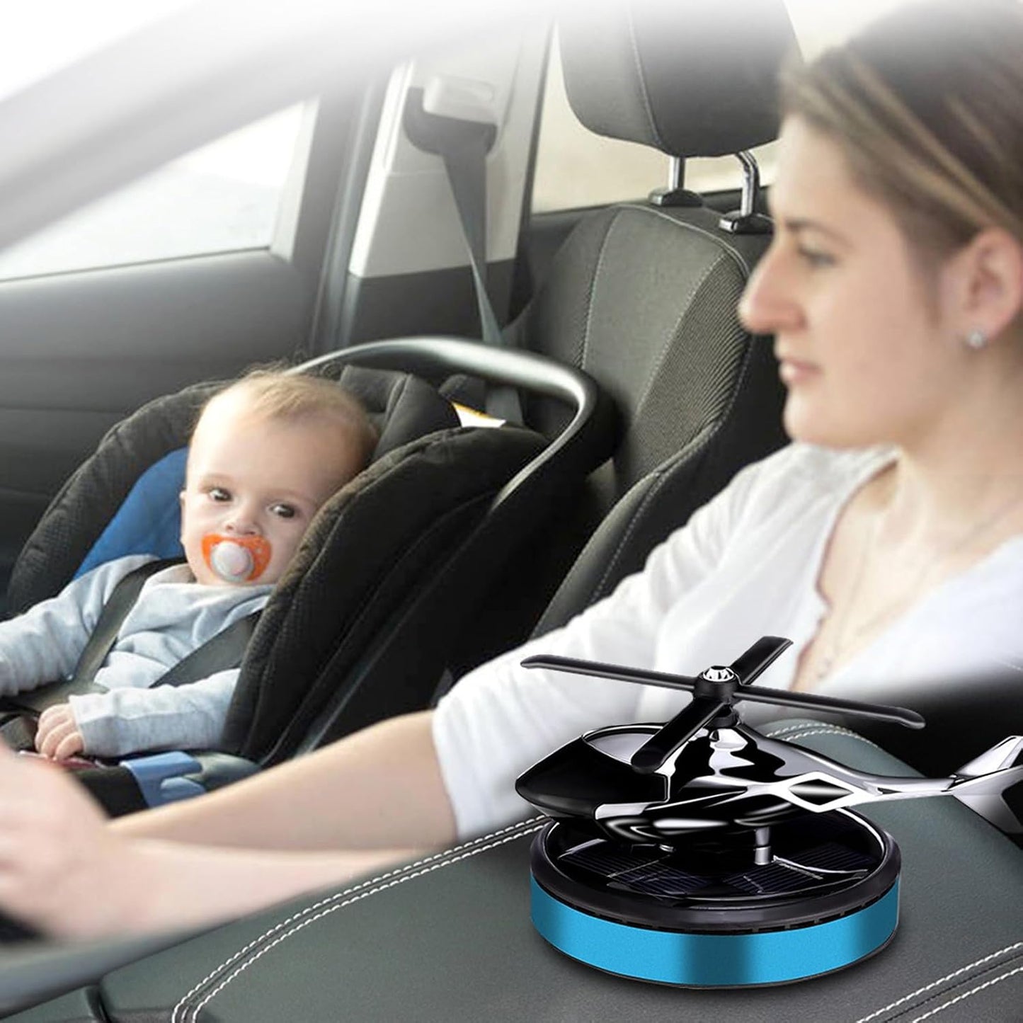 Solar Car Air Freshener Helicopter Sun-Powered with Rotating Propeller Long Lasting Fragrance Deodorant Auto Aromatherapy Diffuser Design Perfect for Blue