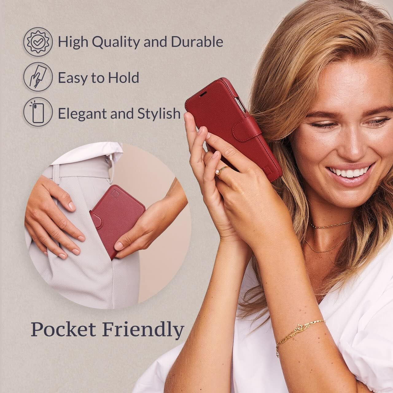 Compatible with Iphone X Wallet Case - Slim Case with Card Holder - Wallet Case for Women & Men - Faux Leather I Phone Xs Purse Cases- Magnetic Closure, Burgundy (5.8 Inch Screen)