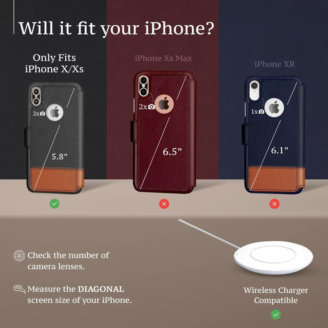 Compatible with Iphone X Wallet Case - Slim Case with Card Holder - Wallet Case for Women & Men - Faux Leather I Phone Xs Purse Cases- Magnetic Closure, Burgundy (5.8 Inch Screen)