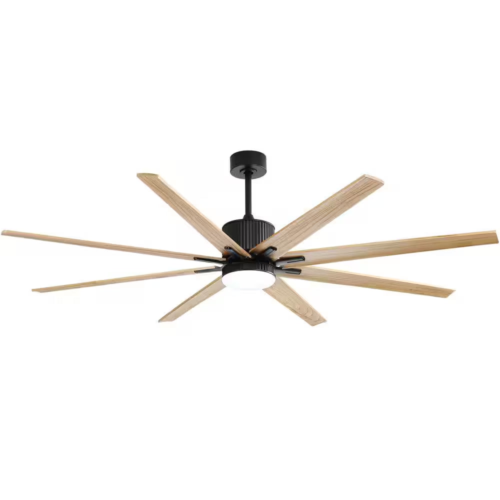 76 In. Indoor/Outdoor Smart Black Ceiling Fan with LED Light Remote 8 Wood Blades Works with Phone