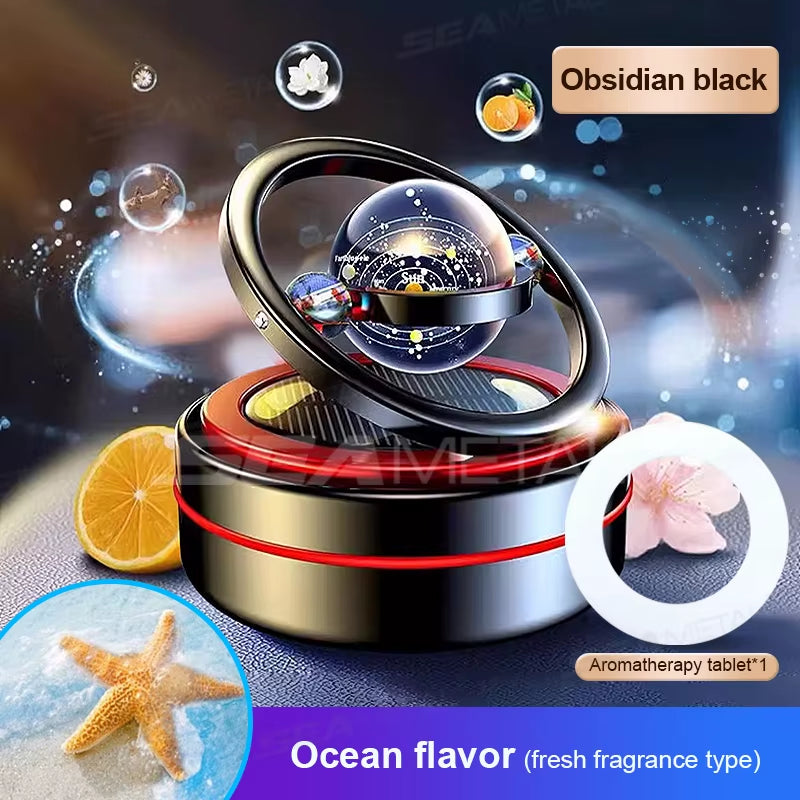 Solar Car Air Freshener Dashboard Fragrance Automatic Rotation Galactic Planets Essential Oil Diffuser Auto Ornaments