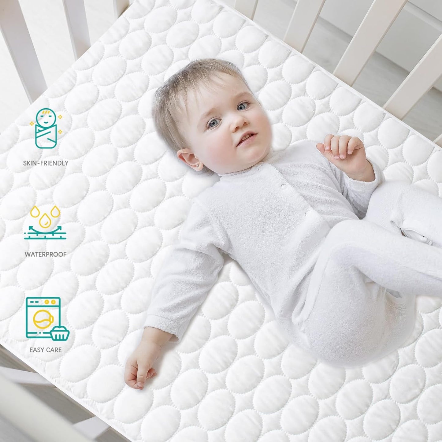 Crib Mattress Protector Pad Waterproof, Toddler Waterproof Crib Mattress Protector Cover, Machine Washable & Dryer Fit Toddler Bed Mattress Protector (Standard Size 52” X 28”), White