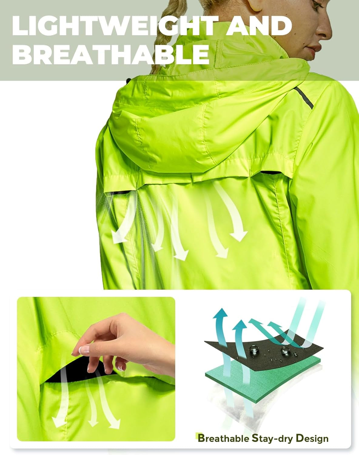Women'S Cycling Running Jackets Lightweight Windproof Bike Windbreaker Reflective with Hooded