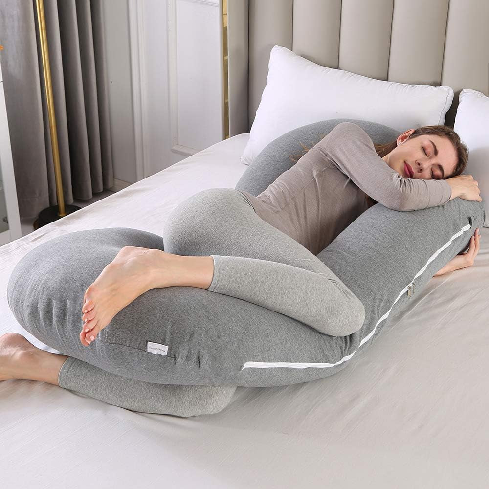 Pregnancy Pillow, C Shaped Full Body Pillow 52", Maternity Pillow Support for Back, Legs, Neck, HIPS for Pregnant Women with Removable Washable Jersey Cover(Darkgrey)
