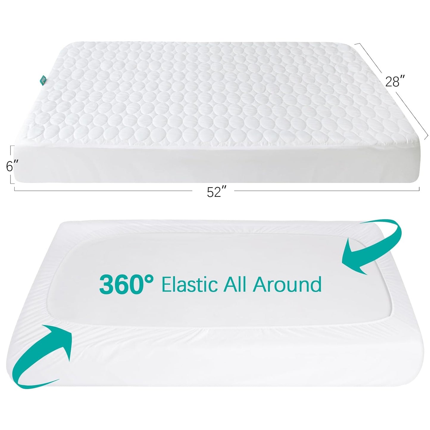Crib Mattress Protector Pad Waterproof, Toddler Waterproof Crib Mattress Protector Cover, Machine Washable & Dryer Fit Toddler Bed Mattress Protector (Standard Size 52” X 28”), White
