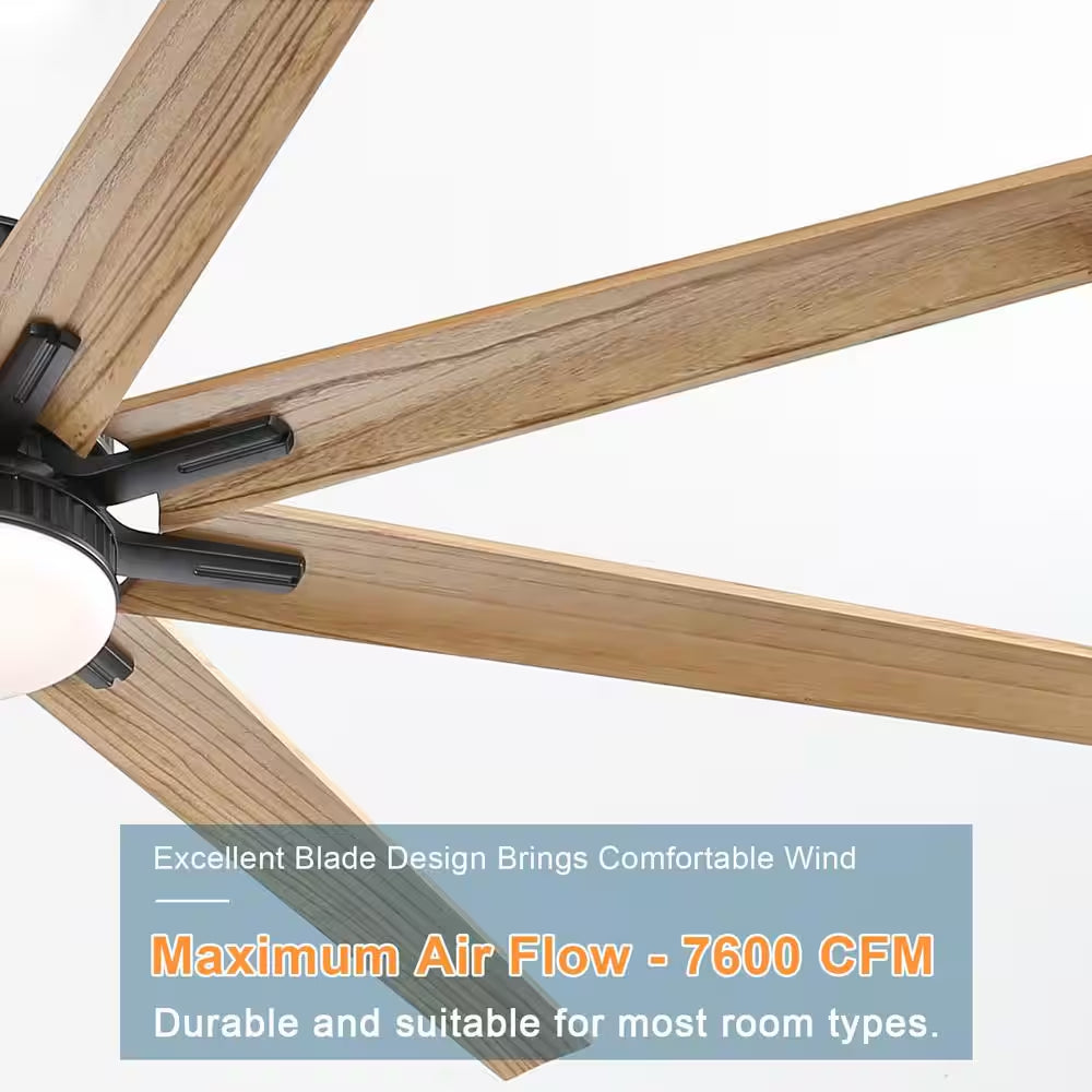 76 In. Indoor/Outdoor Smart Black Ceiling Fan with LED Light Remote 8 Wood Blades Works with Phone