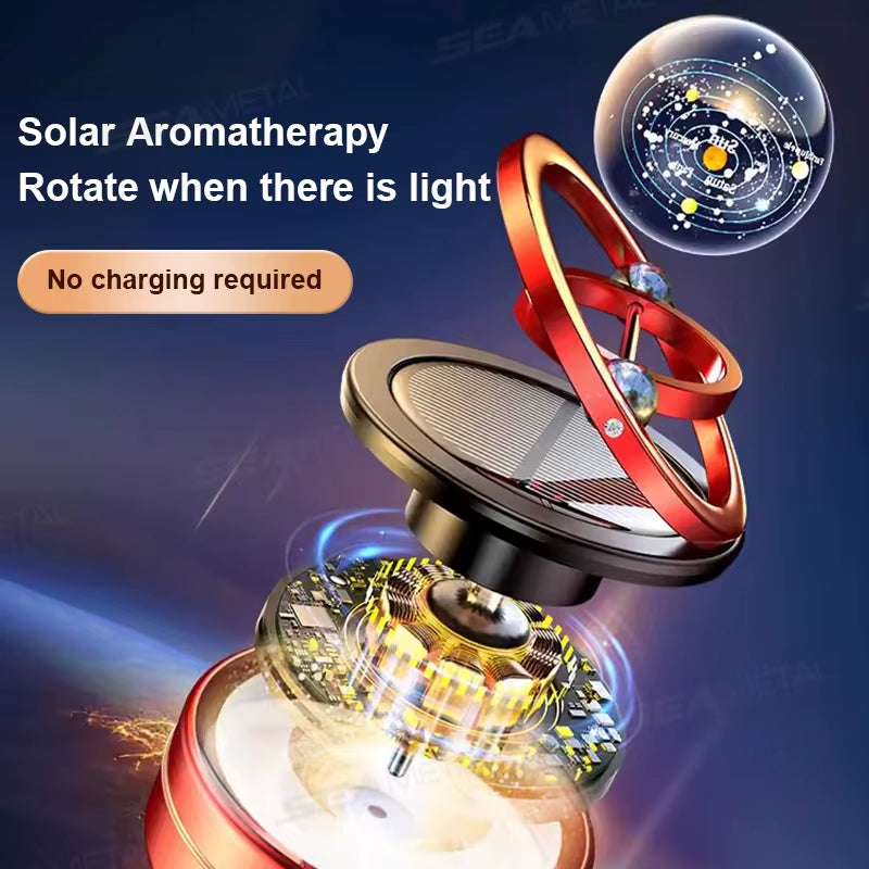 Solar Car Air Freshener Dashboard Fragrance Automatic Rotation Galactic Planets Essential Oil Diffuser Auto Ornaments