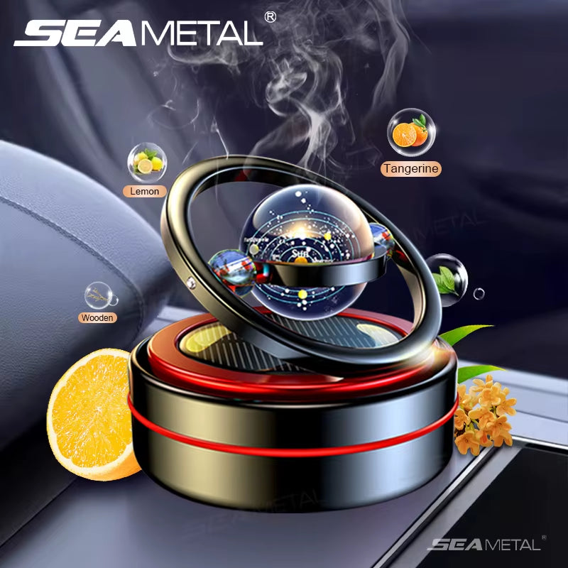 Solar Car Air Freshener Dashboard Fragrance Automatic Rotation Galactic Planets Essential Oil Diffuser Auto Ornaments
