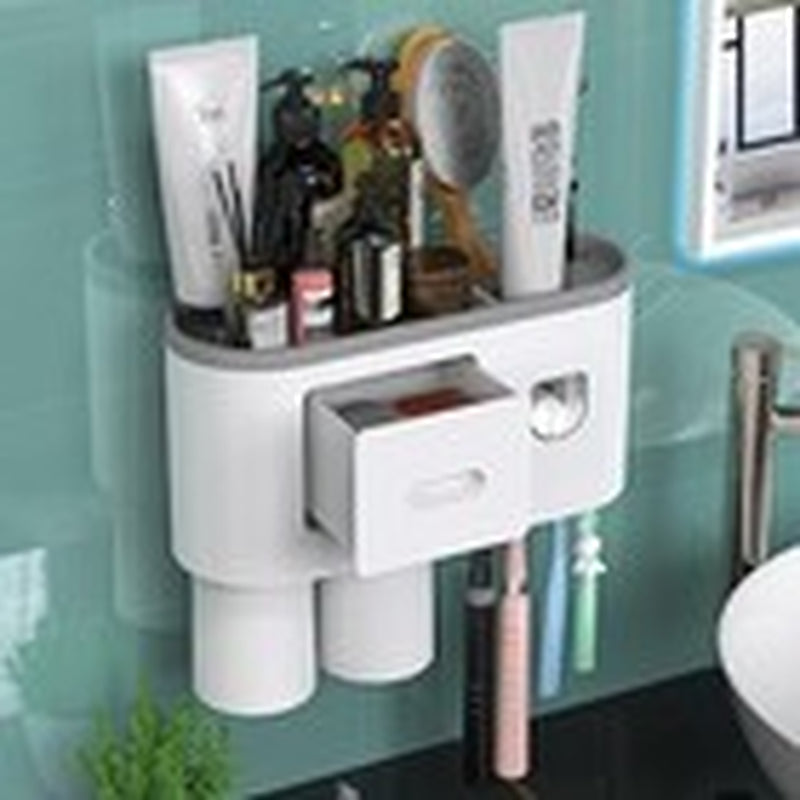 Toothbrush Holder Wall Mounted, Automatic Toothpaste Dispenser 2 Cups Grey