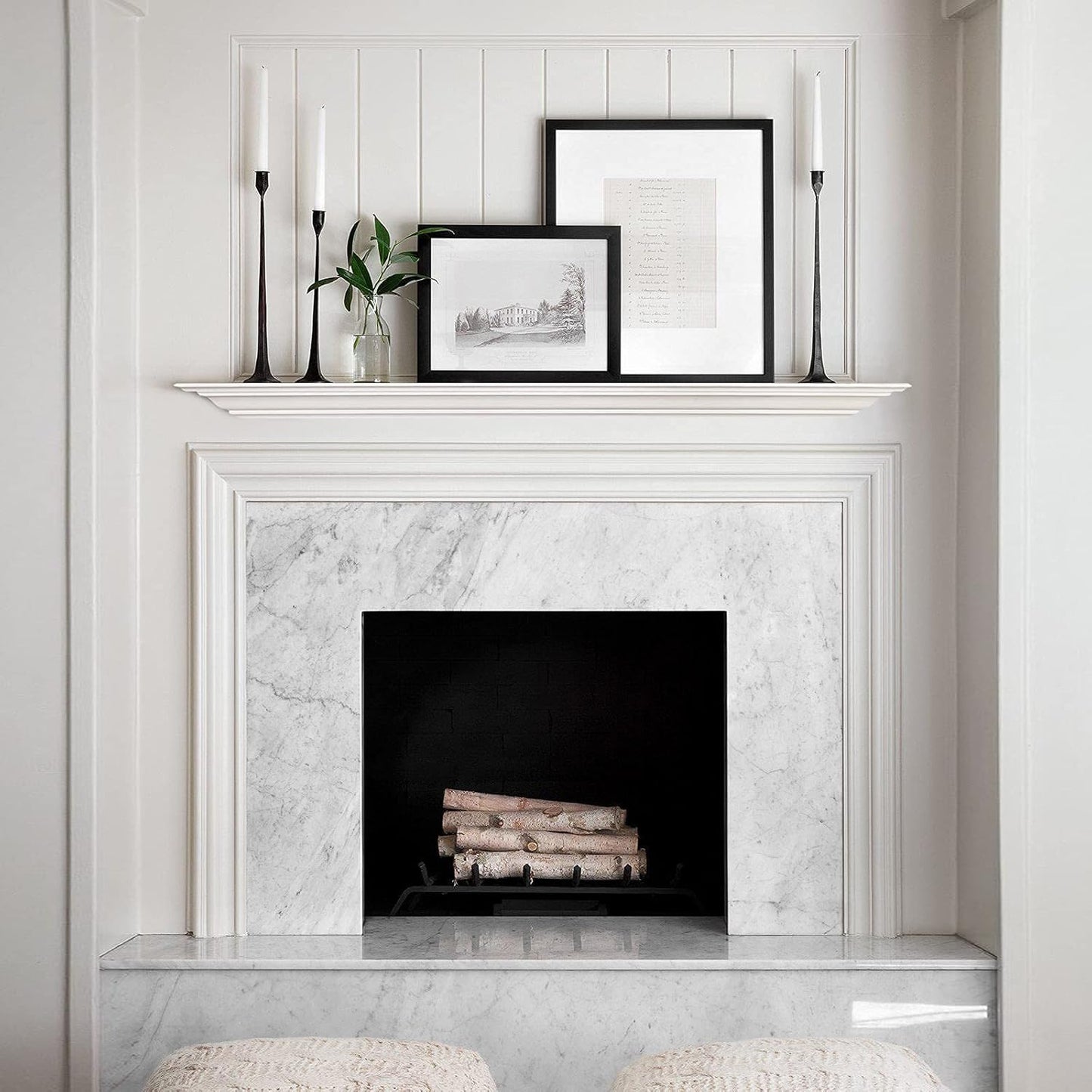 White Finished 48 Inch Pine Wood Fireplace Mantel Shelf Wall Mounted,Corona Crown Molding Floating Wall Picture Ledge Shelves