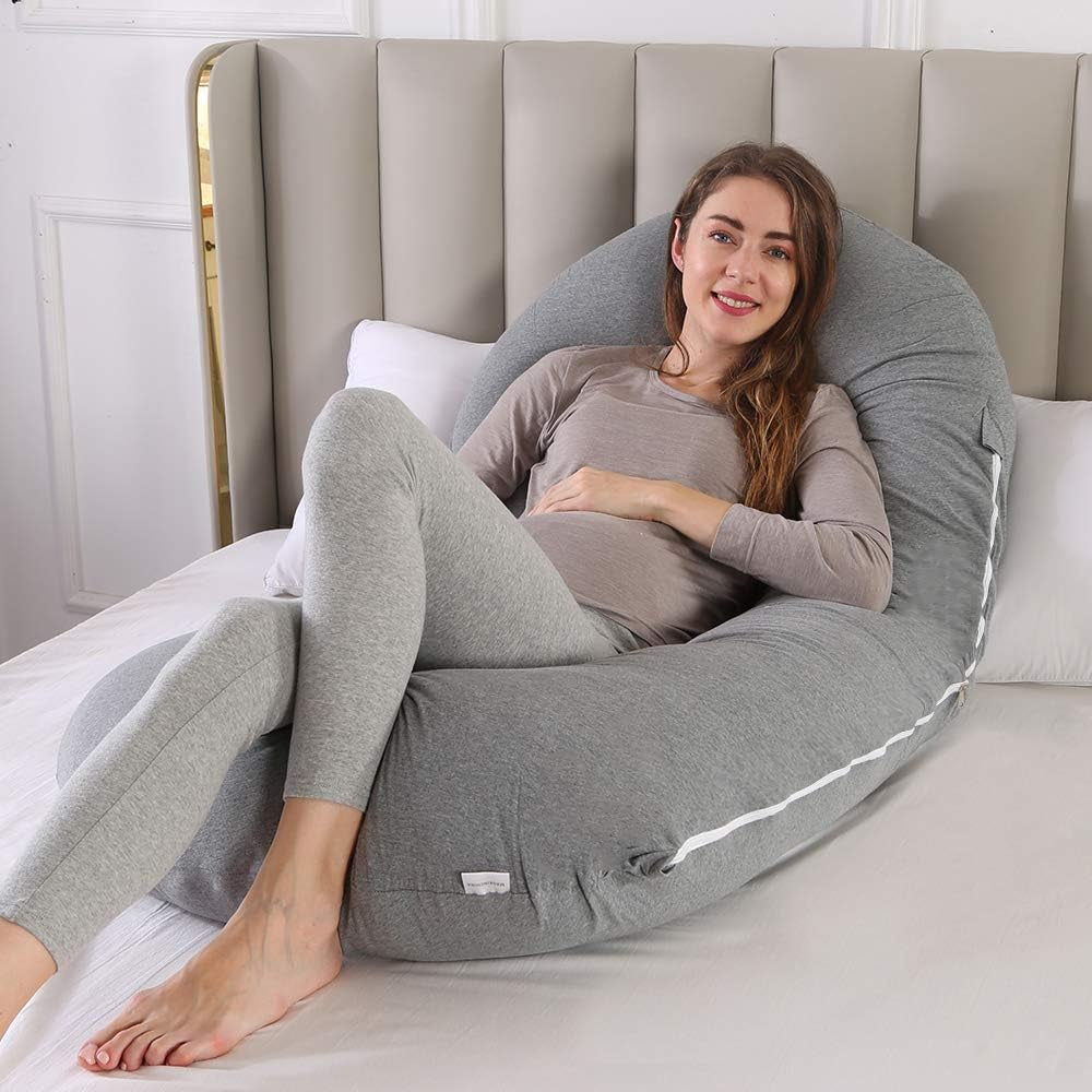 Pregnancy Pillow, C Shaped Full Body Pillow 52", Maternity Pillow Support for Back, Legs, Neck, HIPS for Pregnant Women with Removable Washable Jersey Cover(Darkgrey)