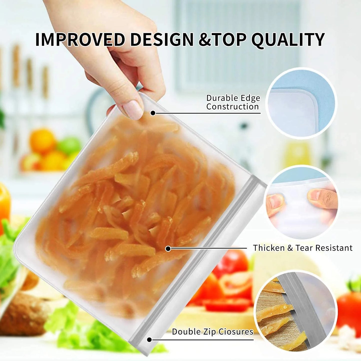 10 Pack Reusable Ziplock Bags Silicone, Leakproof Reusable Freezer Bags, BPA Free Reusable Food Storage Bags for Lunch Marinate Food Travel