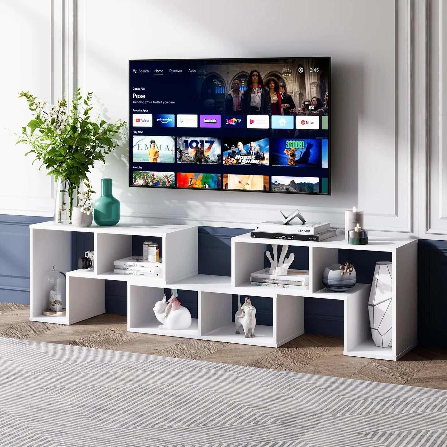 3 Pcs TV Stand for Tv'S up to 65" Console Entertainment Center Bookcase Shelves White