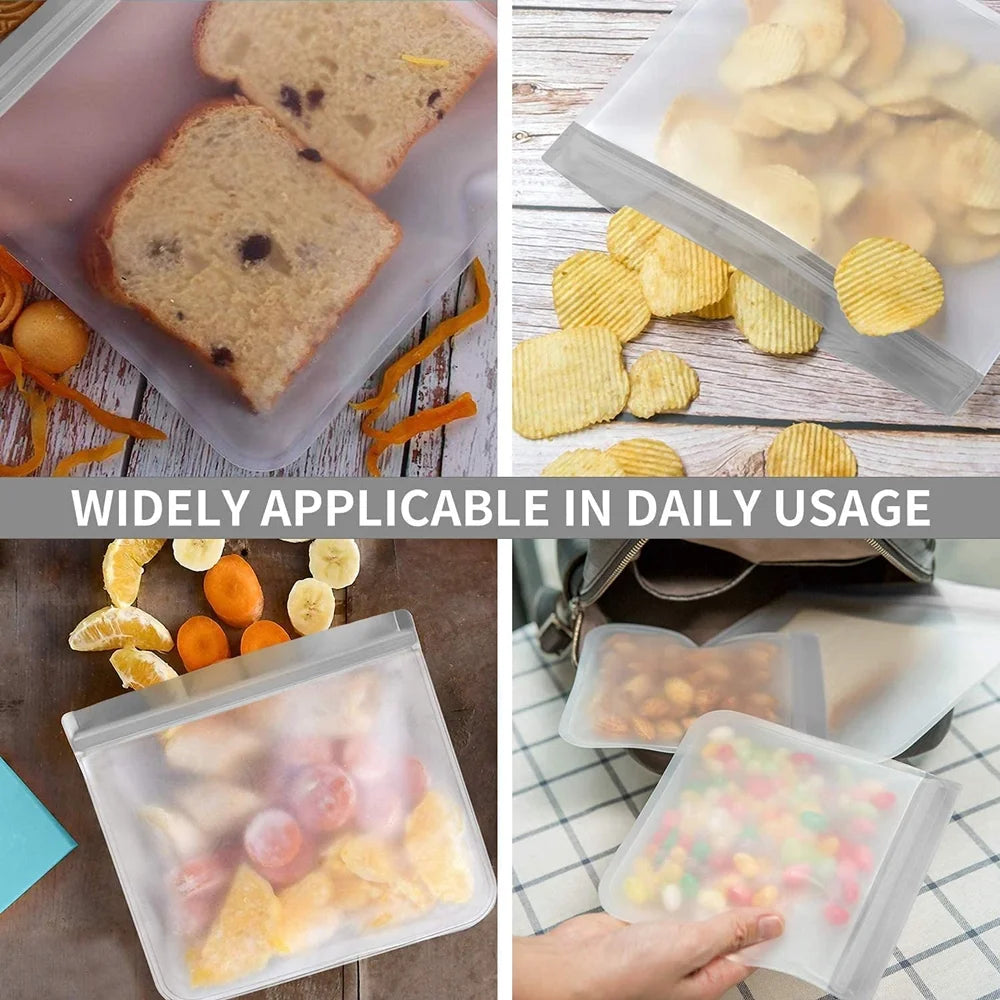 10 Pack Reusable Ziplock Bags Silicone, Leakproof Reusable Freezer Bags, BPA Free Reusable Food Storage Bags for Lunch Marinate Food Travel