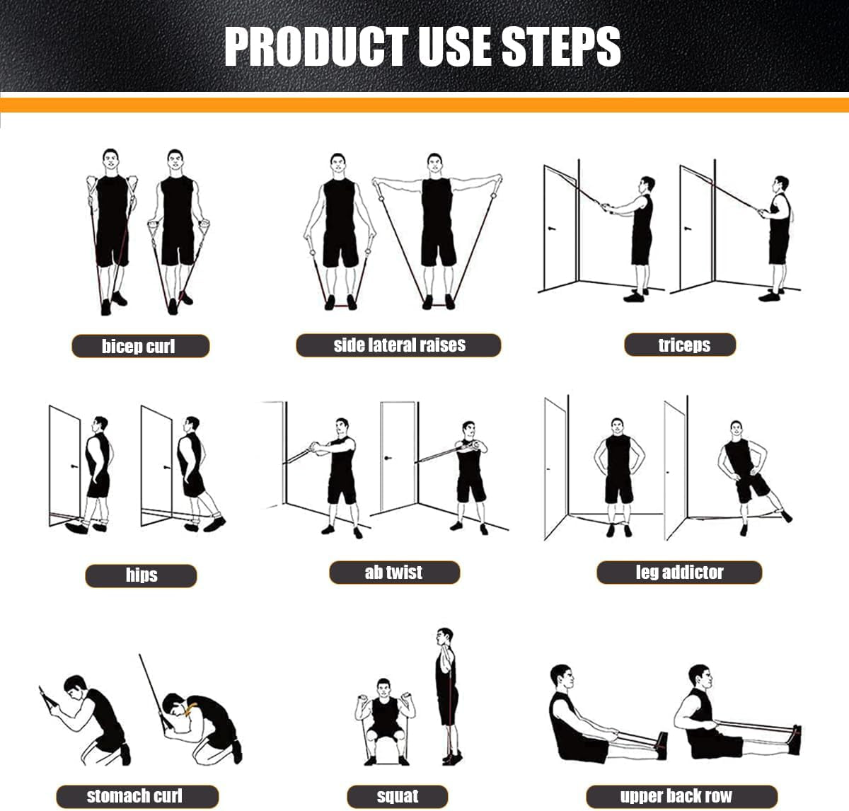 WHATAFIT Resistance Bands Set, Exercise Bands with Door Anchor, Handles, Waterproof Carry Bag, Legs Ankle Straps for Resistance Training, Physical Therapy, Home Workouts (White to Black)