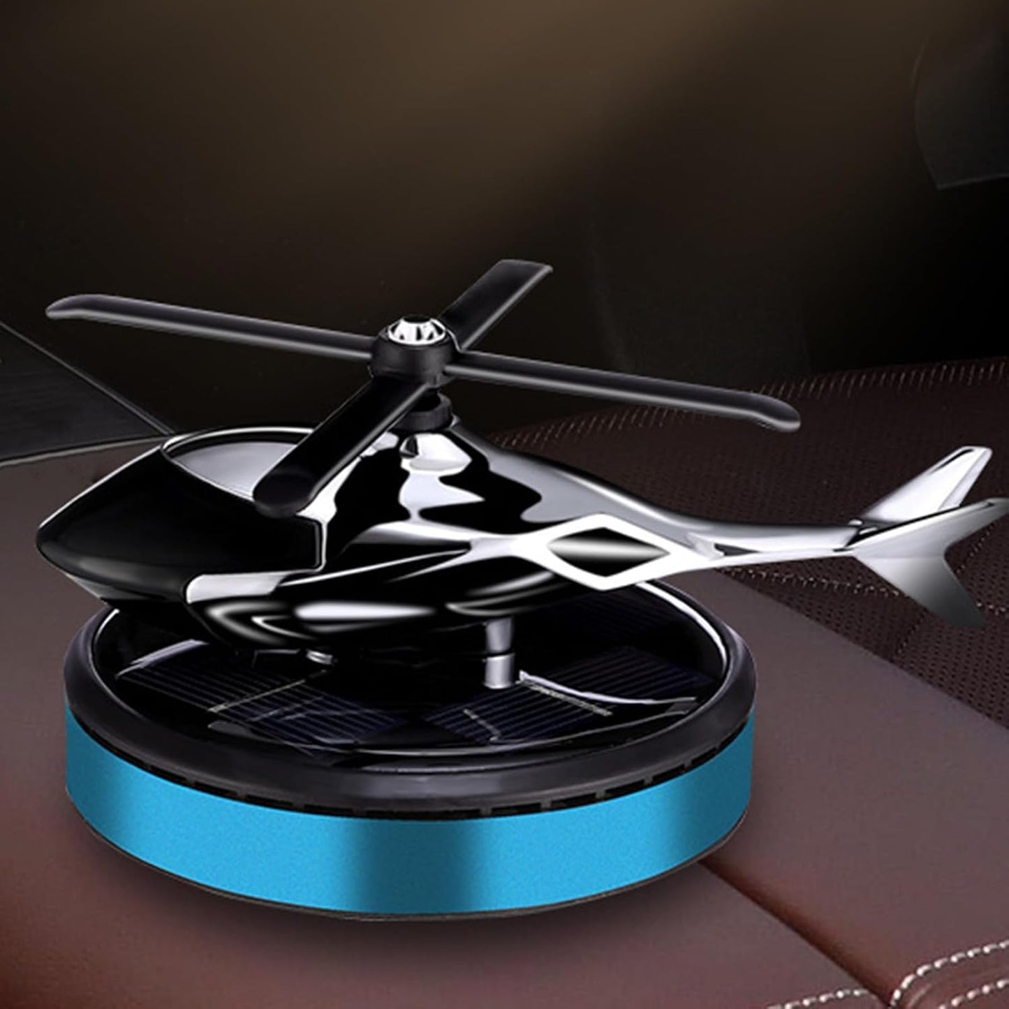 Solar Car Air Freshener Helicopter Sun-Powered with Rotating Propeller Long Lasting Fragrance Deodorant Auto Aromatherapy Diffuser Design Perfect for Blue