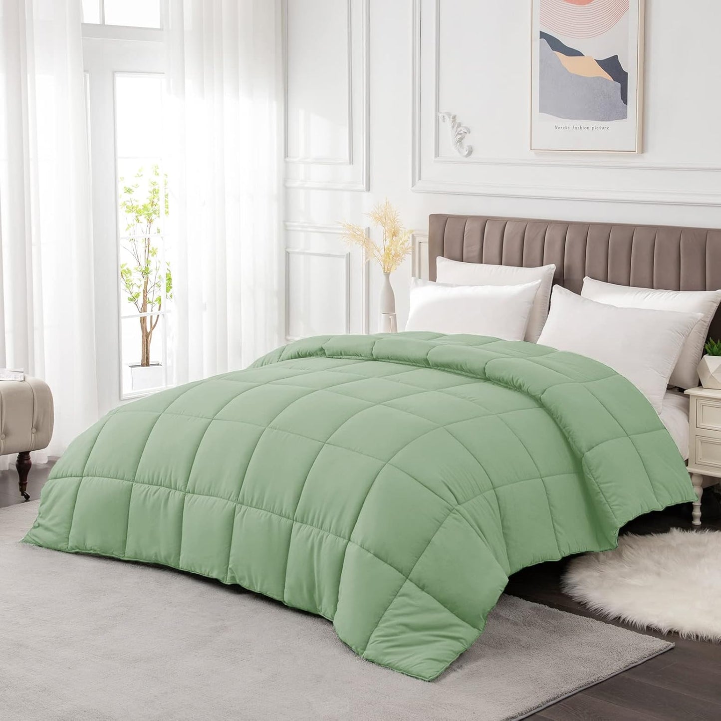 Twin Comforter Duvet Insert - All Season Sage Green Comforters Twin Size - Quilted down Alternative Bedding Comforter with Corner Tabs - Winter Summer Fluffy Soft - Machine Washable