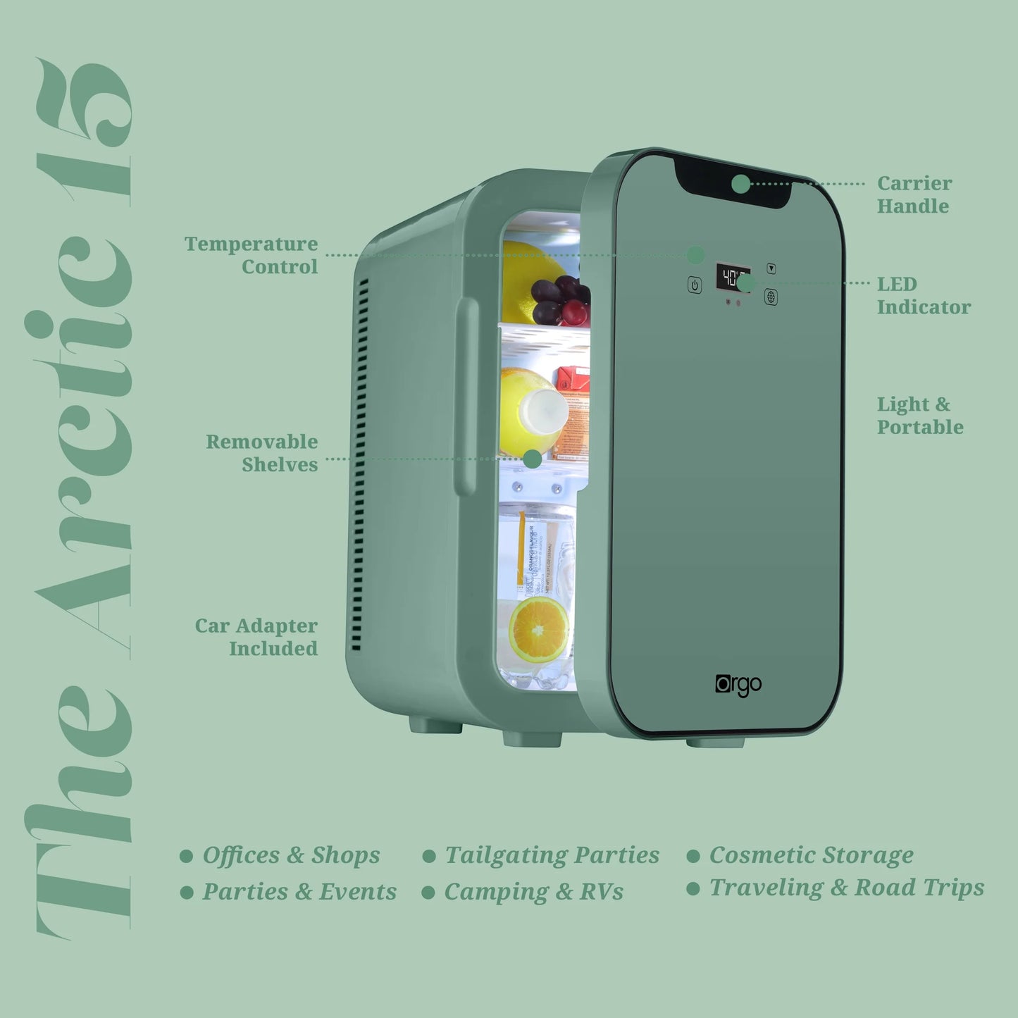 - the Artic – 18 Can Personal Cooler Portable Mini Refrigerator, Sage