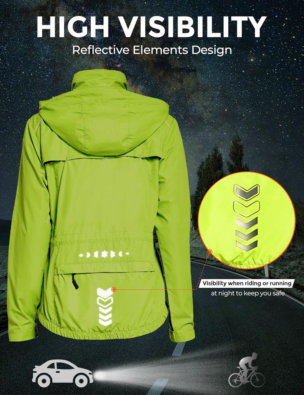 Women'S Cycling Running Jackets Lightweight Windproof Bike Windbreaker Reflective with Hooded