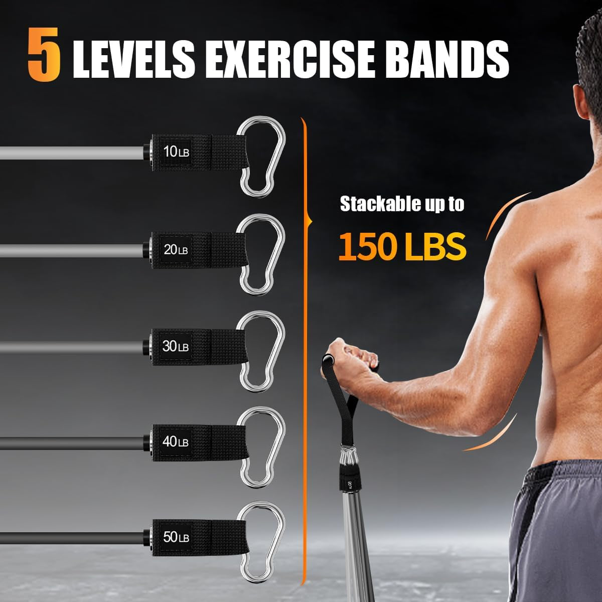 WHATAFIT Resistance Bands Set, Exercise Bands with Door Anchor, Handles, Waterproof Carry Bag, Legs Ankle Straps for Resistance Training, Physical Therapy, Home Workouts (White to Black)