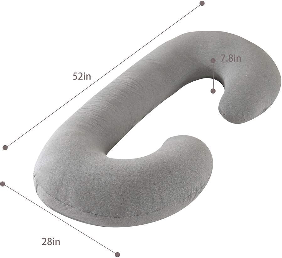 Pregnancy Pillow, C Shaped Full Body Pillow 52", Maternity Pillow Support for Back, Legs, Neck, HIPS for Pregnant Women with Removable Washable Jersey Cover(Darkgrey)
