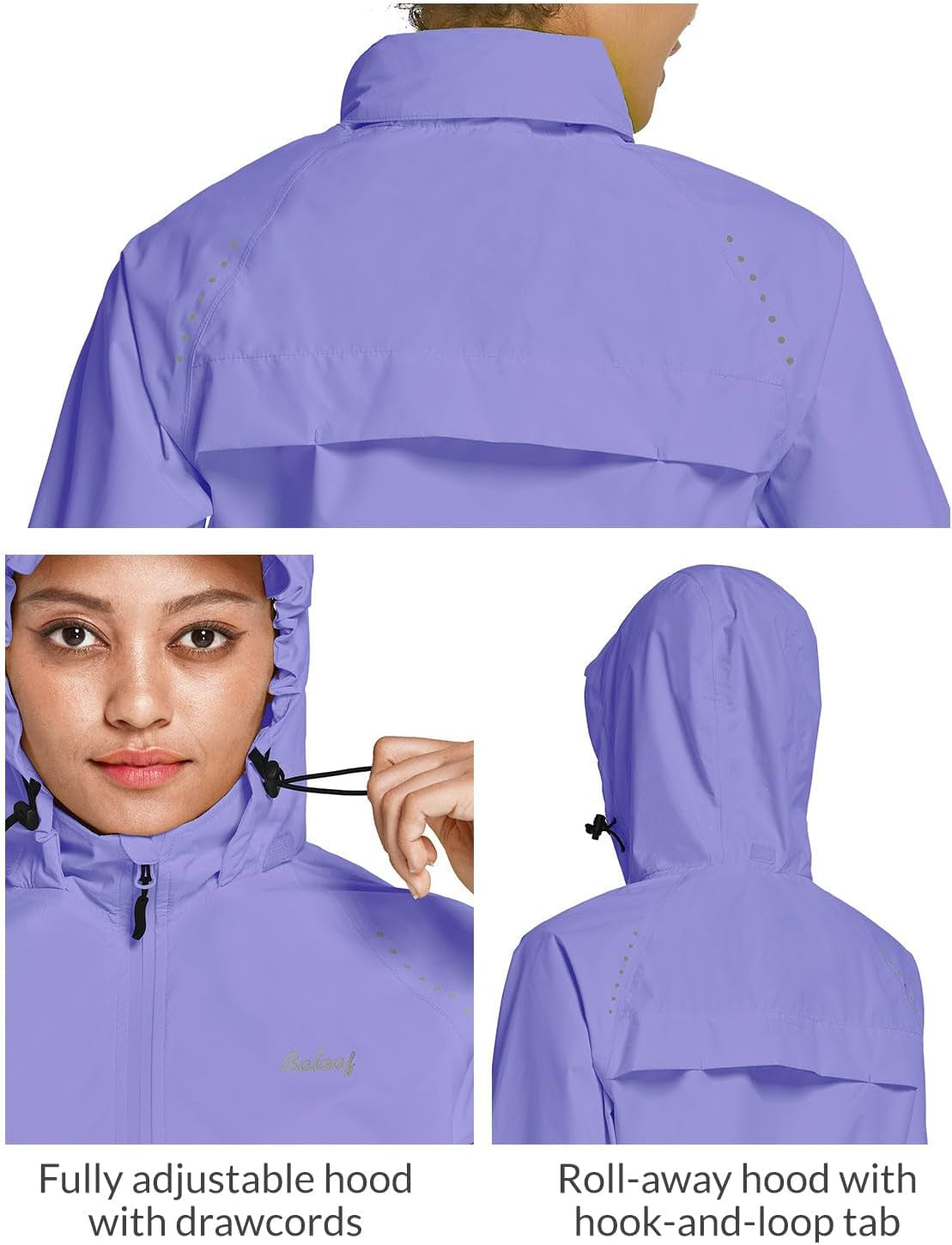 Women'S Rain Jackets Waterproof Windbreaker Packable Running Lightweight Cycling Jacket Reflective Hooded