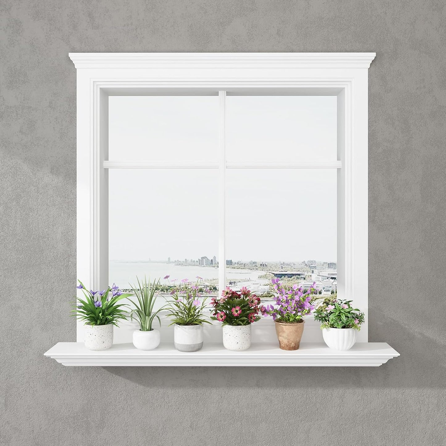 36 Inch Solid Pine Wood Floating Shelves Wall Mounted,Corona Crown Molding Floating Wall Display Shelf,White Finished.