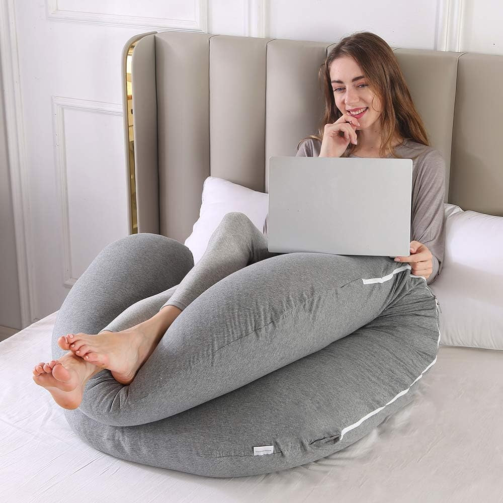 Pregnancy Pillow, C Shaped Full Body Pillow 52", Maternity Pillow Support for Back, Legs, Neck, HIPS for Pregnant Women with Removable Washable Jersey Cover(Darkgrey)